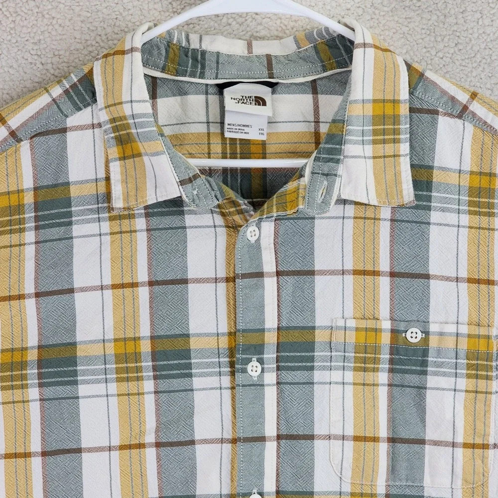 The North Face Plaid Button Down Shirt Mens‎ XXL Yellow Grey Long Sleeve Hiking